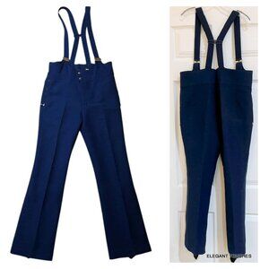 Vintage Feller Hosen Wool Ski Bib Pants Overalls Siz 38 Blue Stirrup Leg Austria